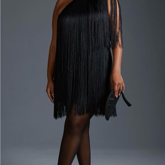 COPY - EUC Anthropologie, Size L, Hutch One-Shoulder Fringe Mini Dress in Black - Picture 2 of 7